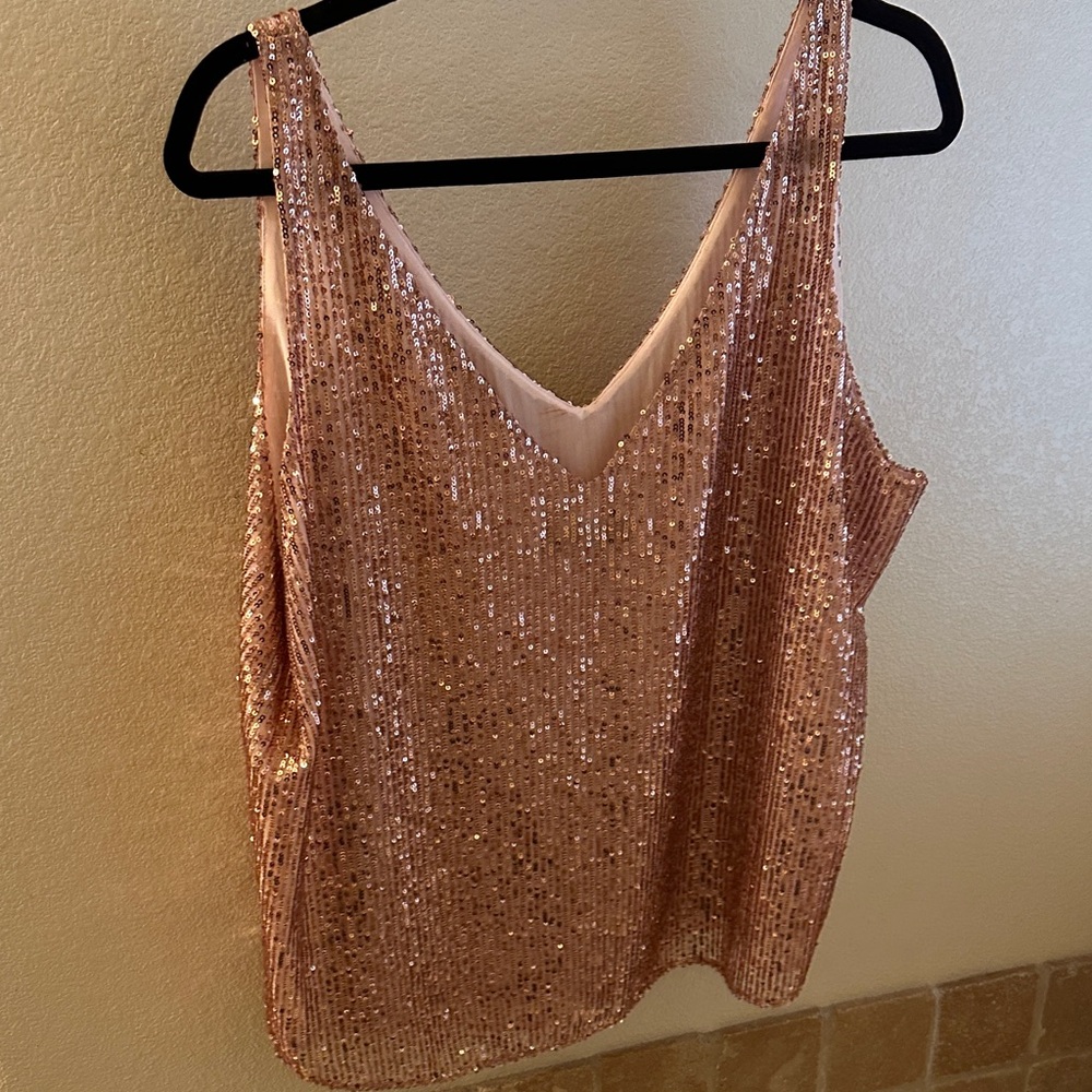 LOFT Rose Gold Sequin Tank Top - Picture 2 of 3